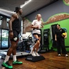 Youth volleyball athlete completing a vertical jump assessment during performance training at BAM BAM Training